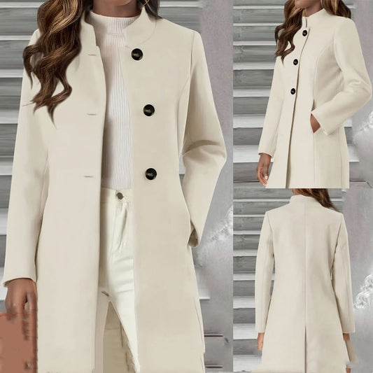 Elegant Slim-Fit Wool Coat – European & American Style